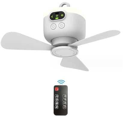 Qaonsciug Ventilador de techo recargable con control remoto de 4 velocidades USB ventilador de techo para cama de camping, tienda de campaña, toldos y cubículos