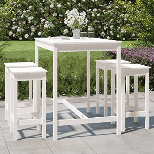 KTHLBRH 5-TLG. Gartenbar-Set Weiß Massivholz Kiefer Gartenmöbel-Sets Terrassenmöbel-Sets Balkonmöbel-Sets Outdoor-Möbel-Sets für Terrasse, Garten, Balkon