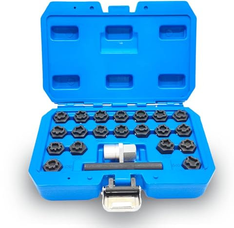 JEUCLEL 22PCS Wheel Lock Nut Key Kit Compatible with VW VAG Volkswagen, 22 Different Sockets, 1/4-20, Carbon Steel, Anti-Theft Lug Nut Removal Tool