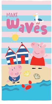 Peppa Pig and George Kids Towel | Super Soft Feel, Waves Design | Perfect The Home, Bath, Beach & Swimming Pool | One Size 70cm x 140cm