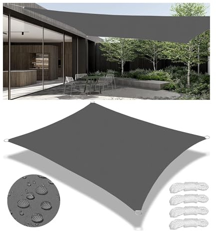 Voiles Ombrages Rectangulaire Imperméable Bâche dombrages Voiles Solaire Pare Soleil Jardin Balcon Toiles Ombrages UV Protection pour Patio Terrasse Extérieur avec Anneau D Cordons Gris Foncé 2.2x3.5M