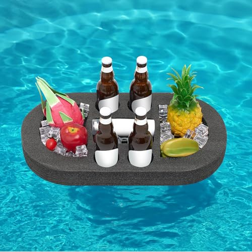 Qinyoung Großer schwimmender Getränkehalter, schwarz, schwimmender Erfrischungstisch, Tablett, Fach, tragbares schwimmendes Pool-Tablett für Schwimmbadzubehör, Whirlpool, Strand und Party-Dekoration