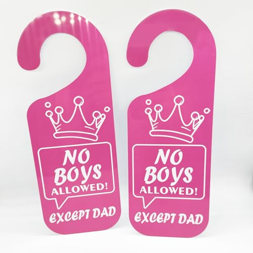 Girls Only No Boys Allowed Door Hanger Sign 3.5x9.5 Inch Girl Cave Sign for Nursery Toddler Room Decorations,2 Pcs