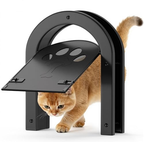 Ownpets Cat Flap Large 25.5cm x 16.8cm Easy to Fit, Secure Lockable Door for Large Cats&Small Dogs, 2 Way Entry, Fast Installation, Black