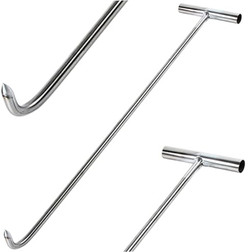 Manhole Hook, 15 Heavy-Duty Stainless Steel T-Shape Manhole Cover Hook with Thick Handle for Drain Grate, Roll-Up Door Door Opener Tool Water Meter Key Cover Lifter