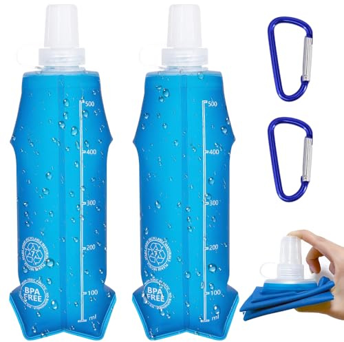 Mineup 2PCS Gourde Souple, 500 ml Flasque Running, Bouteille D'eau Pliable, Gourde Pliable, TPU Gourde, Sans BPA Soft Flask pour Course à Pied, Randonnée, Cyclisme, Escalade