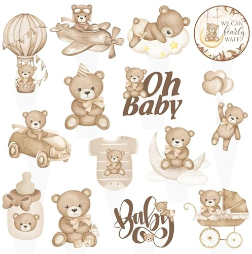 CharmeFleur Teddy Bär Cupcake Toppers 24 Stück Wir können kaum warten Cupcake Toppers Bär Baby Shower Dekoration Oh Baby Bär Cupcake Zähler für Bären Thema Geburtstags Party Artikel