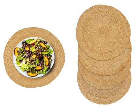 Jute Tischset Rund 38 cm – Platzmatte Platzset Platzdeckchen Platzdecke – Natur Uni – Handgefertigte Tischdeko Untersetzer Platzmatten für Esstisch Boho Stil (6)