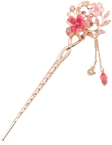 UEIOAVL Hair Pins, haarnadel haarstab haarnadeln1 Stück Vintage-Haarnadel, chinesische Haarnadel Metallblume Haarschmuck glänzender Strass Haarschmuck alte Haarnadel (Pink)