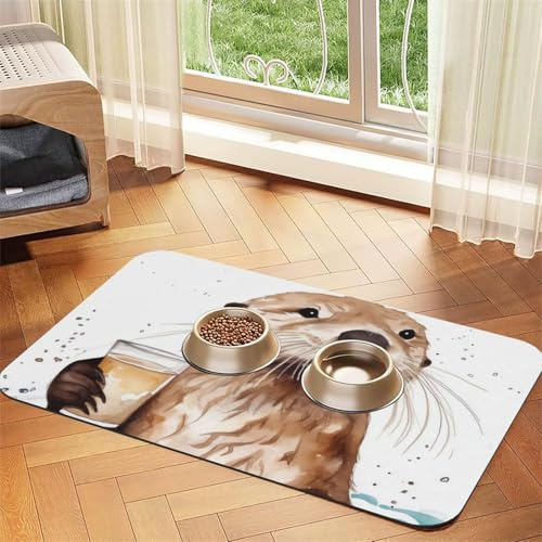 Sea Otter Hundefuttermatten für Böden, 30,5 x 45,7 cm, rutschfeste, super saugfähige Haustierfuttermatte, Geschirrspüler-Hundematte für Futter und Wasser, niedlich, Gummi, schnell trocknend