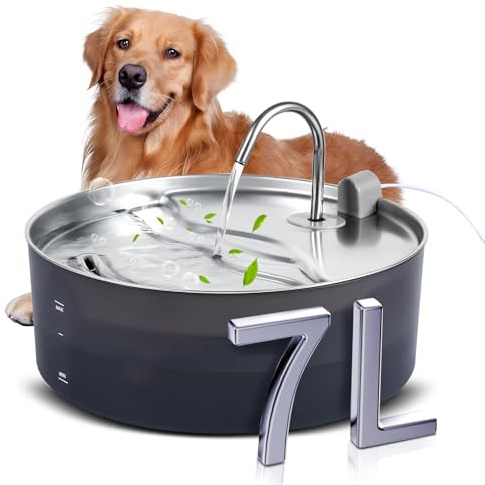 Fontana dell'acqua per cani e gatti, 7 L, Fontana per acqua gatto in INOX,Dispenser d'acqua silenzioso con rubinetto, fontana ad acqua per gatti di grande capacità, forma rubinetto