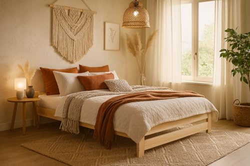 FURNISTAR Holzbett PINI 90x200 Einzelbett mit Lattenrost Massivholz Bett aus Massivkiefer Ökologischer Rahmen Natur Bettgestell mit Rollrost - Kieferholz
