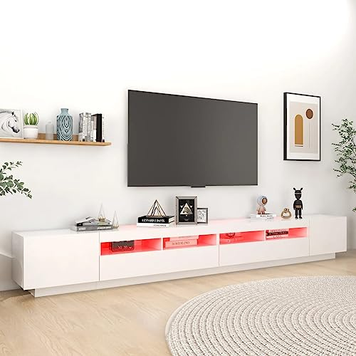 Iiaky Mobile Porta TV 300 cm Mobile Porta TV con Luci LED Mobile Porta TV Soggiorno Armadio per TV per Soggiorno Cucina-Bianco-300x35x40 cm