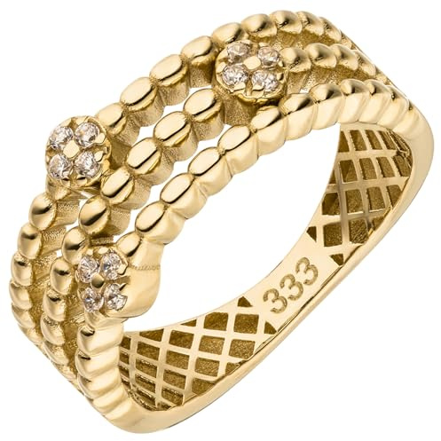 Jobo Damen-Ring breit dreireihig aus 8 Karat 333 Gold mit 12 Zirkonia Größe 50