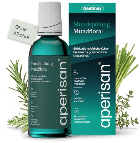 aperisan Mundspülung Mundflora+, mild & ohne Alkohol, vegan, 400 ml | schützt vor Mundgeruch, für empfindliches Zahnfleisch, bei Parodontitis, mit Fluorid