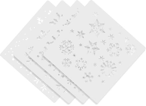 FONDOTIN 4 pièces Pochoirs de Dessin Flocon Plastique Réutilisables Outils de Peinture DIY pour Garçon Fille Modèles Décoratifs pour Fenêtres et Murs Kit Créatif Noël