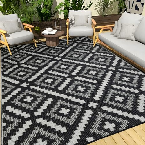 YONILE Outdoor Area Rug 150x243cm Waterproof, Reversible Outdoor Plastic Straw Rug for Patios Clearance, Carpet RV Mat for Camping Backyard Deck Porch