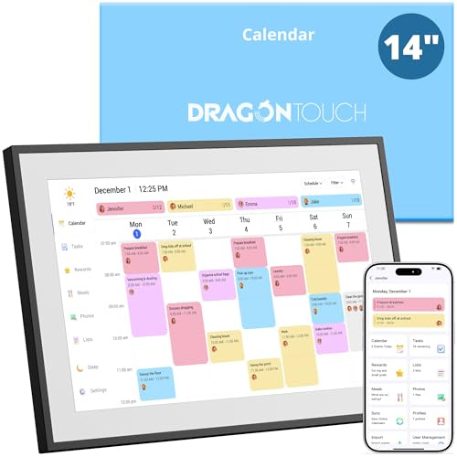 Dragon Touch 14 inch Digital Calendar & Chore Chart - Interactive Touchscreen Smart Family Planner,Digital Picture Frame for Mom, Women, Christmas & Weddings