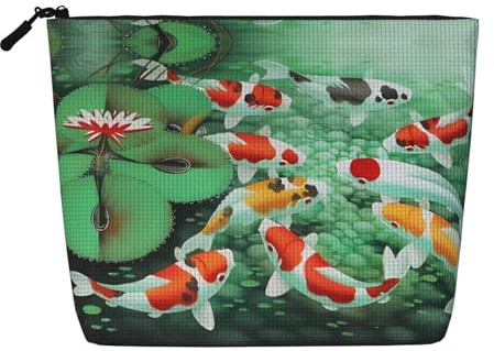 Neceser de viaje con estampado de peces de carpa roja japonesa, ideal para viajes de negocios y uso diario.