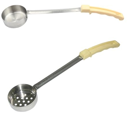 Paquete de 2 cucharas de diseño moderno para control de porciones, fabricadas con acero antioxidante, incluyendo agarre antideslizante, cucharas multiusos para salsa y sopa con mango de goma