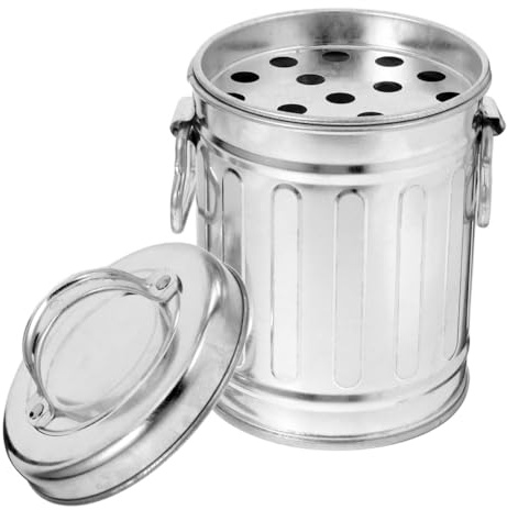 PRETYZOOM Vintage Galvanized Metal Bucket Ashtray with Lid 5.71X3.94X3.94In Small Desktop Trash can for Home Office Bedside Indoor Use