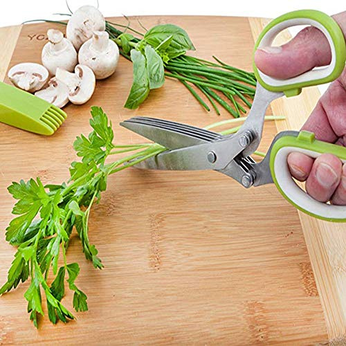 Generic Tijeras para Hierbas con 5 Cuchillas, Cortador Multiusos Profesional para Cocina Casera, 19,5x8x2cm, Acero Inoxidable, 1 Juego (Como se muestra)