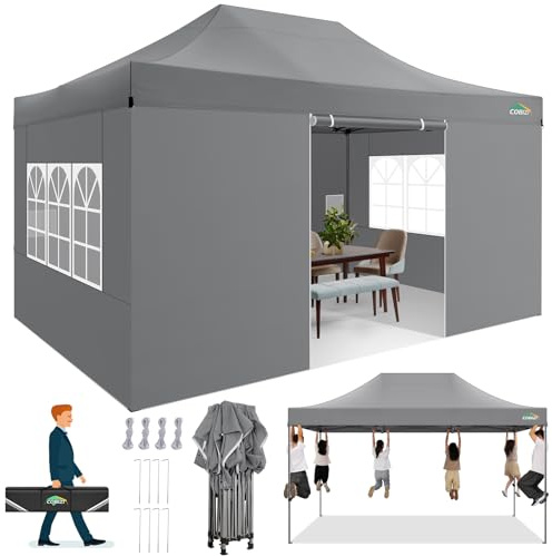 COBIZI Pavillon 3x4,5 Wasserdicht Stabil Winterfest mit Seitenwänden | Pop Up Faltpavillon, Gartenpavillon mit Tragetasche, Partyzelt für Outdoor, Verstärkter Rahmen, Einfache Montage, Grau