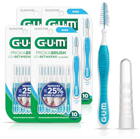 GUM Proxabrush Go-Betweens - Wide, Interdental Brushes Between Teeth, Dental Picks for Plaque Removal, Safe for Braces & Dental Devices, 10ct (4Pk)