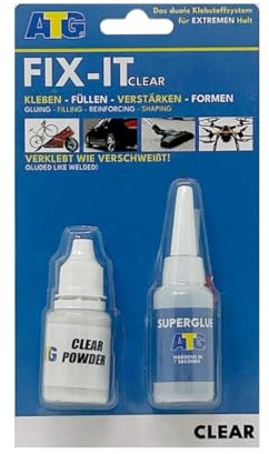 ATG Autozubehör-Teile-Gerl Fix-It Adesivo Industriale, Istantaneo, Universale, Con Granuli Bianchi (Trasparente - 20 G Di Colla Industriale E 30 G Di Granulato)