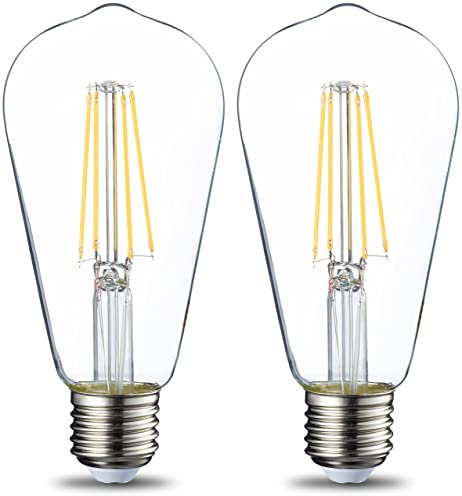Amazon Basics LED-Leuchtmittel im Vintage-Stil, ST64, Edison-Sockel E27, 7 W (entspricht 60-W-Glühbirne), Warm weiß, nicht dimmbar, klares Filament, 2Stück