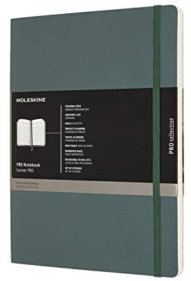 Moleskine Pro Notebook, Büro-Notizbuch, Softcover mit Gummiband, organisiertes Layout mit 8 heraustrennbaren Blättern, Farbe Waldgrün, Extra Large, 19 x 25 cm