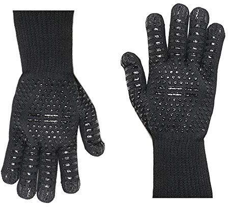 ele ELEOPTION Grill Gloves Oven Gauntlet Oven Glove Heat-Resistant Fireplace Gloves 500 °C 1 Pair Non-slip Kitchen Barbecue Baking