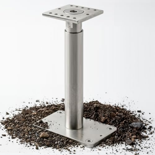 Pfostenträger höhenverstellbar 300- 450mm von Tergato | BASE Plus | Schwerlast Stützenfuß feuerverzinkt | 100x100 Pfosten-Anker | Montage ohne Fräsen