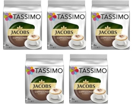 BOSCH Tassimo Jacobs Cappuccino, Capsules de café, café torréfié moulu, lot de 5, 5 x 16 T-Discs
