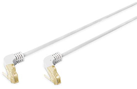 DIGITUS LAN Kabel Cat 6A - 15m - 90° Gewinkelter Stecker - RJ45 Netzwerkkabel - S/FTP Geschirmt - Grau