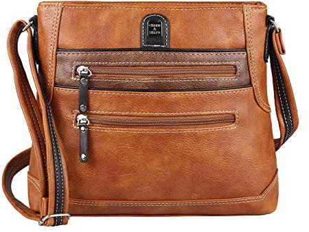 OBC Damen Tasche Schultertasche Vintage Shopper Leder Optik Crossbody Umhängetasche Crossover Reisetasche (Cognac 31x27x6 cm)
