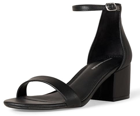 Amazon Essentials Sandali con Tacco e Due Cinturini Donna, Nero Finta Pelle, 44 EU Larga