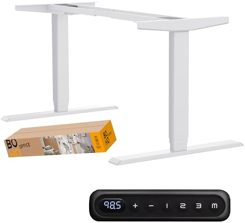 boho office® Homedesk Schreibtisch Gestell elektrisch höhenverstellbar | Weiß - 2 Motoren, Memoryfunktion, Kollisionsschutz, Kindersicherung, 2 Motoren, 3-Fach Teleskop, stufenlos