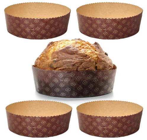 FAH FAMILY AT HOME Molde para panettone bajo, 750 g, (5 unidades) – Moldes Panettone profesional de papel corrugado de celulosa pura en microondas, resistente al calor 220 °C