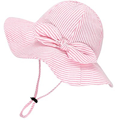 jerague Baby Girl Floppy Sun Hat Breathable Infant Toddler Kids Striped Bow Summer Cotton Cap UPF 50+ Sun Protection Bucket Hats