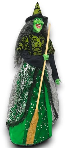 KORAT Befana Decorativa con Luci e Suoni in Resina con Scopa Statuetta Artigianale Decorazione Vari Modelli e Colori Idea Regalo Epifania (Befana - Abito con Paillettes - 60 cm - Luci e Suoni)