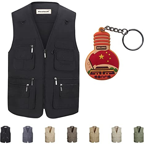 Hwalleum Hommes Extérieur Gilet, Homme Été Léger Frais Vest Plein Air Multi-poches Séchage Rapide Manteaux Sans Manche pour Travailleur Extérieur Photographie Pêche Reporter Plus Taille Gilet S - 8XL