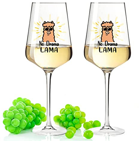 GRAVURZEILE Leonardo Weingläser mit UV-Druck - No Drama Lama im Set - Lustige Geschenke mit Lama Alpaka Motiv für Sie & Ihn - Geschenk für Freunde & Familie - Farbe: Puccini
