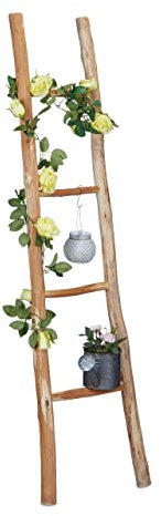 Relaxdays Scala Decorativa, Legno di Castagno, 4 Traverse, Fatta a Mano, Portasciugamani, Appendiabiti, 150 cm, Naturale