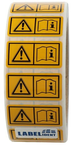 Labelident Warnaufkleber W012 - Betriebsanleitungen/Sicherheitshinweise lesen und beachten - 38 x 19 mm - 1.000 selbstklebende Warnzeichen 1 Rolle/n, Polyethylen