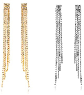 ARHZ 2 Paires de Boucles d'oreilles à Pompons Longs en Cristal avec Strass pour Femmes et Filles
