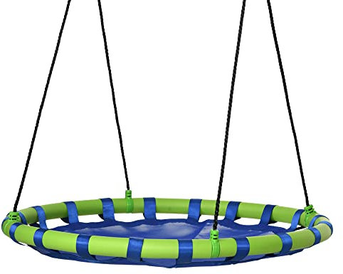 Outsunny Columpio Infantil Nido con Altura Ajustable Columpio Redondo de Árbol para Niños de 3-8 Años Carga 150 kg para Exterior Ø100x120-180 cm Azul