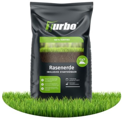 Rasenerde 180L, 100% torffrei, Turbogrün, Mit Startdünger und Rasensand, Ideal für Nachsaat und Neuanlage, Pflanzerde, Rasensubstrat, Erde für Rasen mit Sand