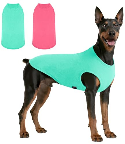 Kickred 2 Pack Sommer Hundeshirts, schnell trocknende atmungsaktive Hundekleidung Haustier ärmellose Weste, leichtes dehnbares Tank Top T-Shirts für große Hunde Junge Mädchen (Rose+Seeblau, M)