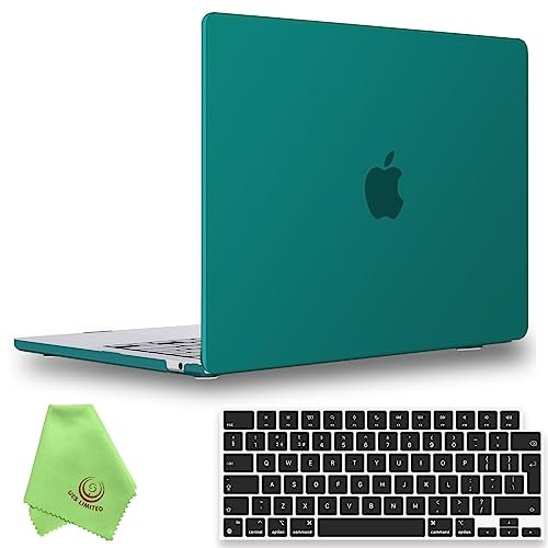 UESWILL 2in1 Compatible with MacBook Air (15 inch, M2/M3/M4, 2023/2024/2025) Model A2941 A3114 A3241, Matte Hard Shell Case + EU Layout Keyboard Cover + Microfiber Cloth, Peacock Green
